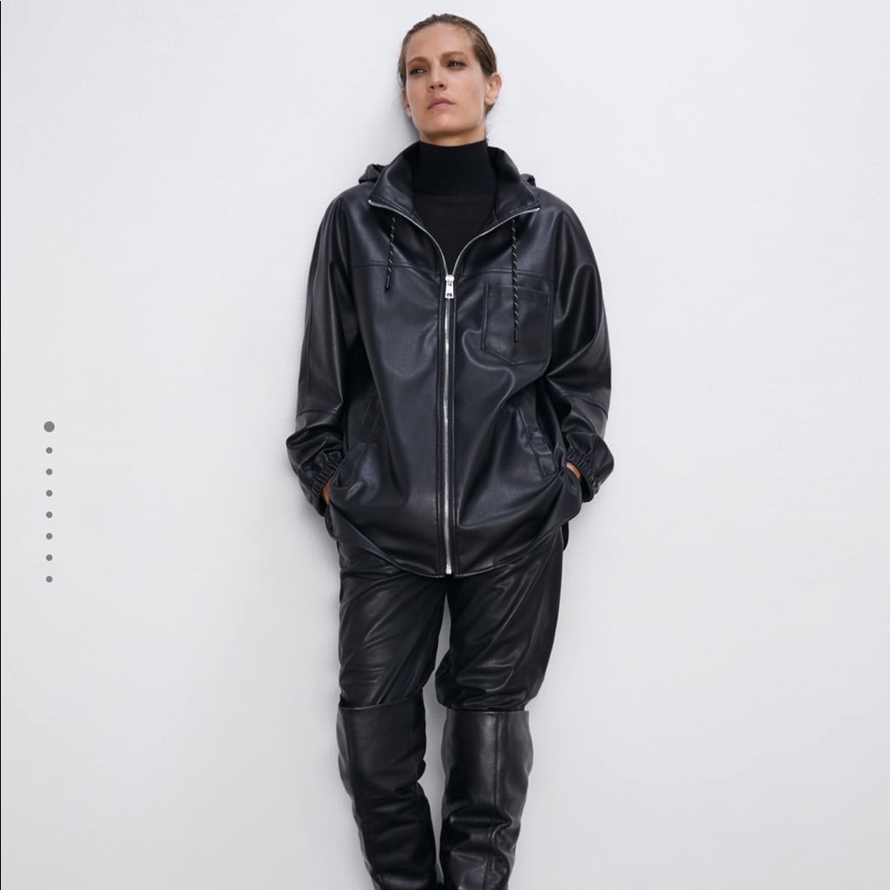 Zara black bomber style faux leather jacket